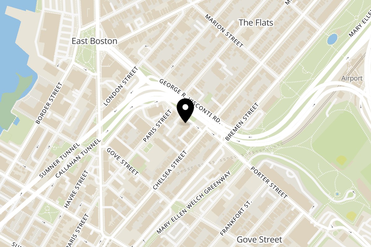 Map showing the location of Pazza on Porter on 107 Porter St in Boston